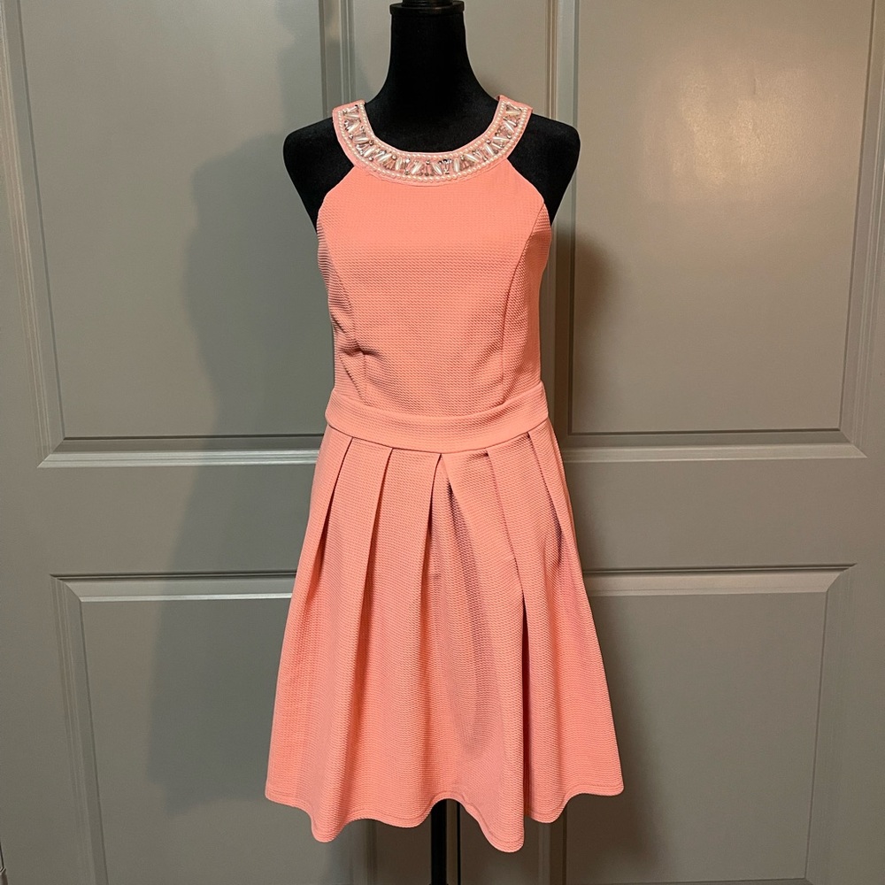Francesca’s Ayla peach beaded fit and flare dress size medium